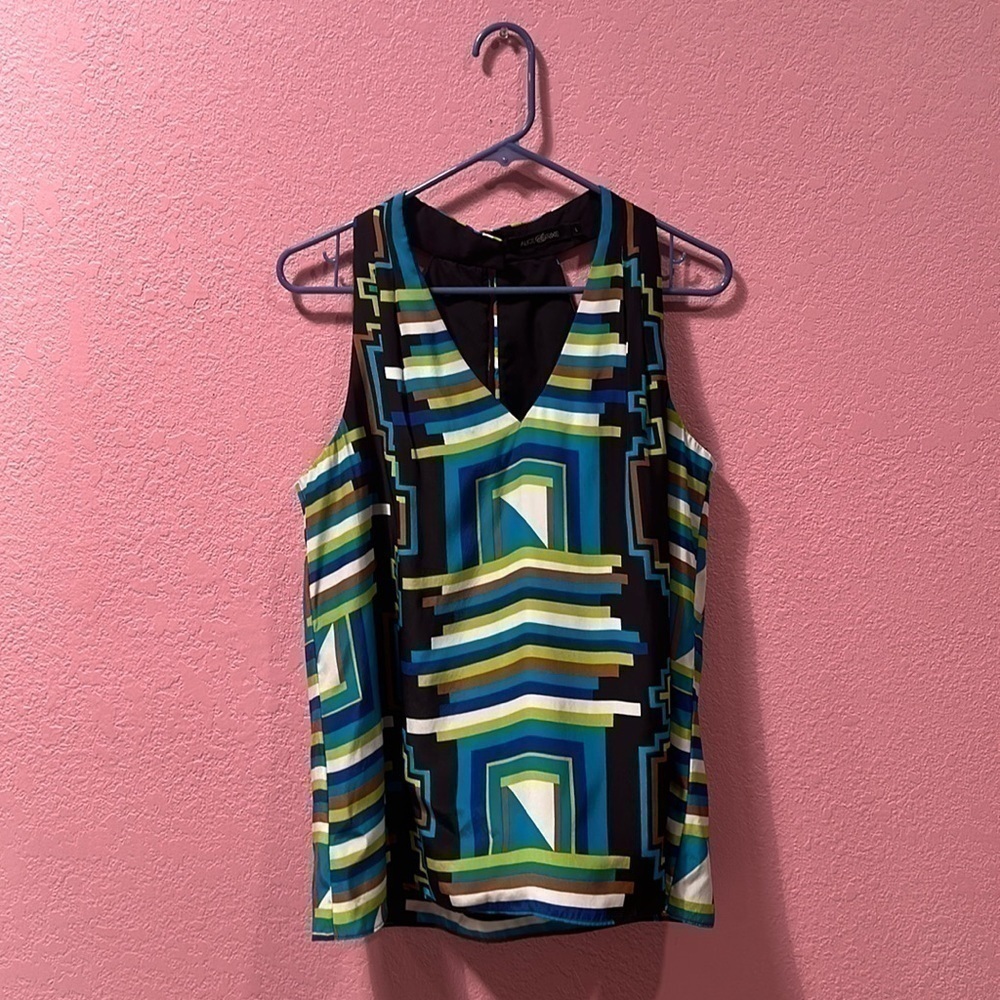 ALICE & TRIXIE Silk Sheath V-Neck Multicolored Sleeveless Blouse Size L